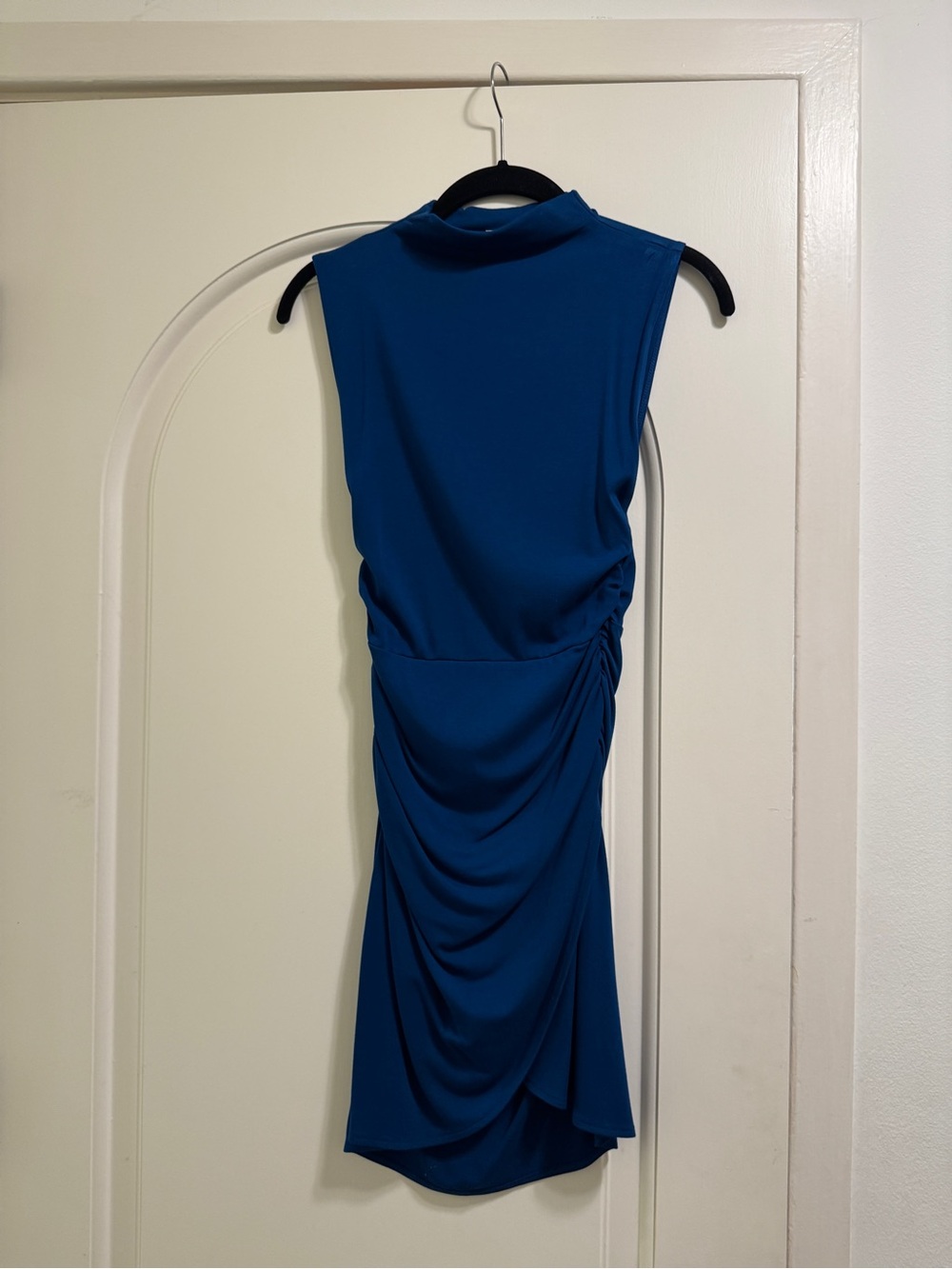 Aritzia Wilfred Blue Ruched Mock Neck Mini Dress 2XS